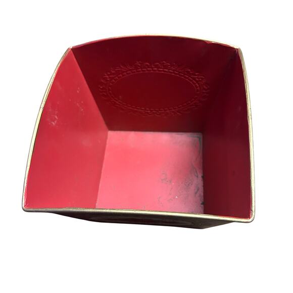 Red Metal Pot Tin Noel Joy Peace Christmas Holiday Flower Plant Planter Vase - Picture 10 of 16